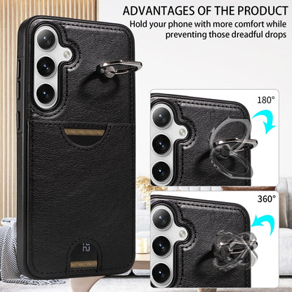 Samsung Galaxy S24+ 5G Calf Texture Phone Case with Card Slot & Ring Holder - Durable & Stylish Protection