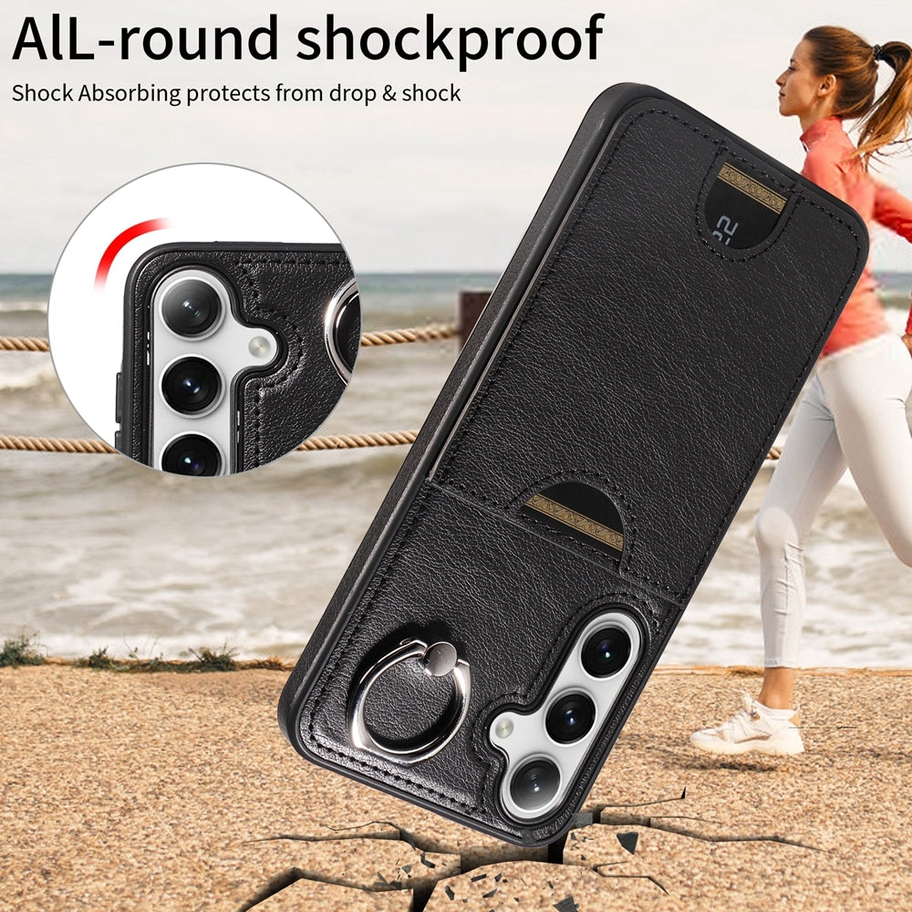 Samsung Galaxy S24+ 5G Calf Texture Phone Case with Card Slot & Ring Holder - Durable & Stylish Protection