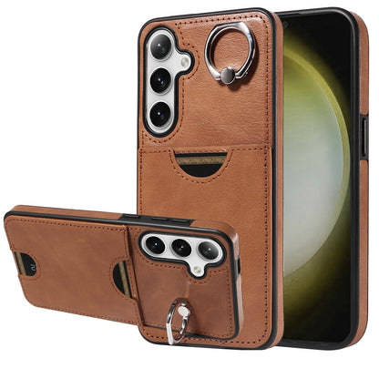 Samsung Galaxy S24+ 5G Calf Texture Phone Case with Card Slot & Ring Holder - Durable & Stylish Protection