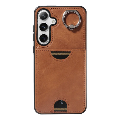 Samsung Galaxy S24+ 5G Calf Texture Phone Case with Card Slot & Ring Holder - Durable & Stylish Protection
