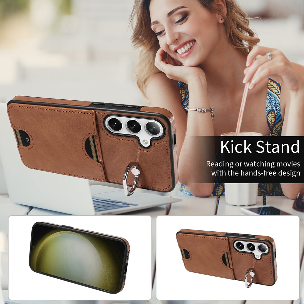 Samsung Galaxy S24+ 5G Calf Texture Phone Case with Card Slot & Ring Holder - Durable & Stylish Protection