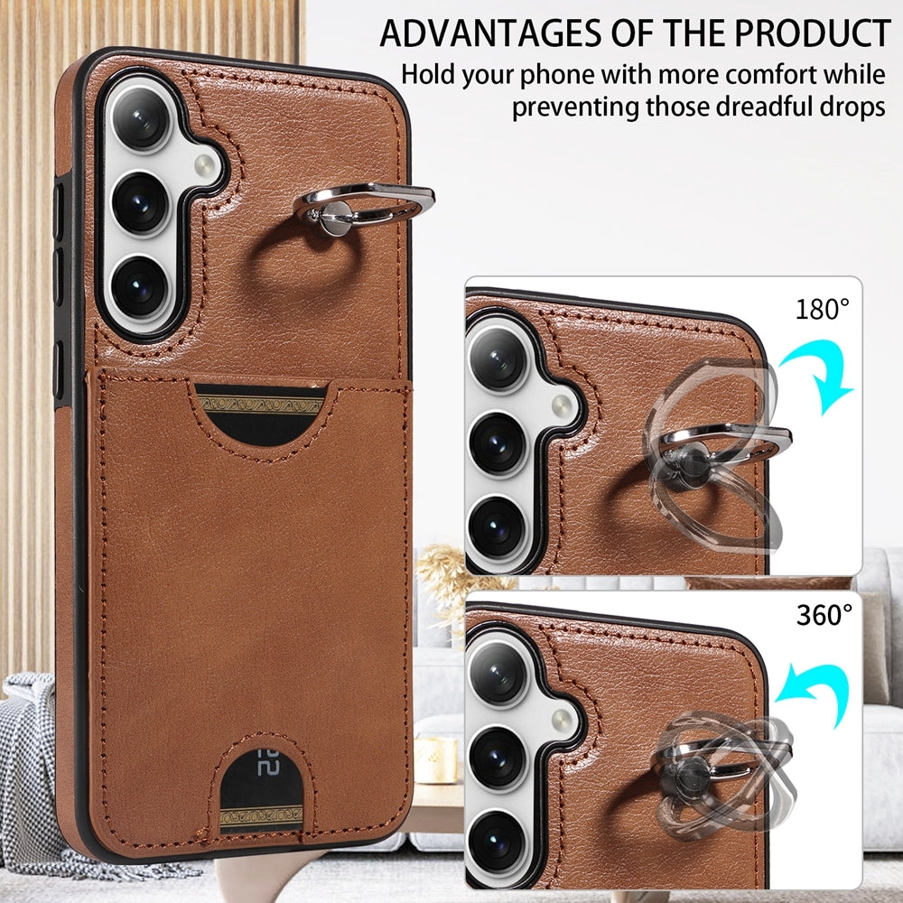 Samsung Galaxy S24+ 5G Calf Texture Phone Case with Card Slot & Ring Holder - Durable & Stylish Protection
