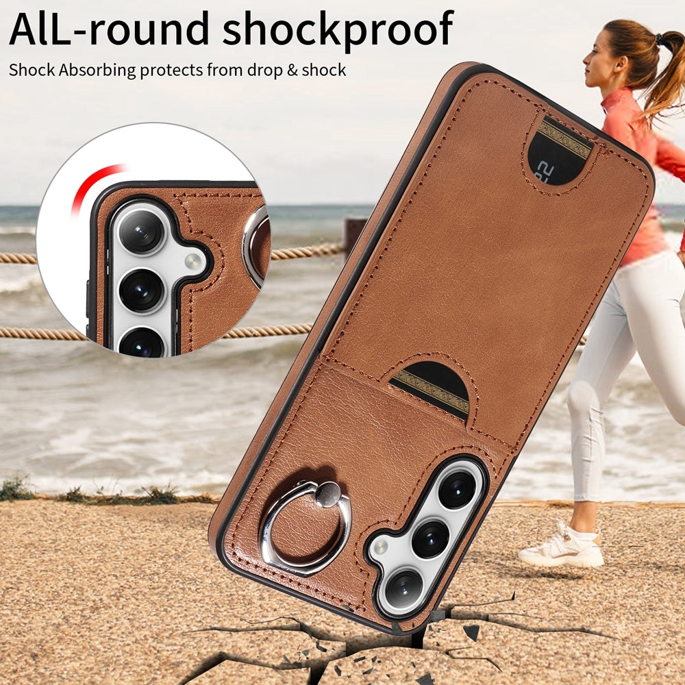 Samsung Galaxy S24+ 5G Calf Texture Phone Case with Card Slot & Ring Holder - Durable & Stylish Protection