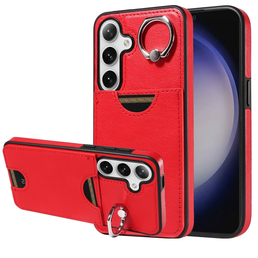 Samsung Galaxy S24 5G Calf Texture Phone Case with Card Slot & Ring Holder - Durable & Stylish Protection