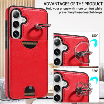 Samsung Galaxy S24 5G Calf Texture Phone Case with Card Slot & Ring Holder - Durable & Stylish Protection