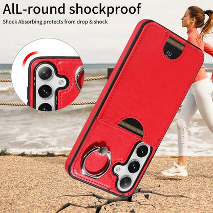 Samsung Galaxy S24 5G Calf Texture Phone Case with Card Slot & Ring Holder - Durable & Stylish Protection