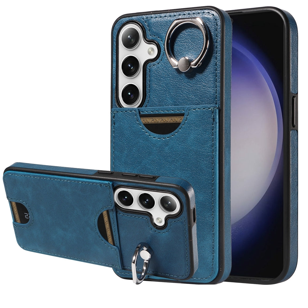 Samsung Galaxy S24 5G Calf Texture Phone Case with Card Slot & Ring Holder - Durable & Stylish Protection