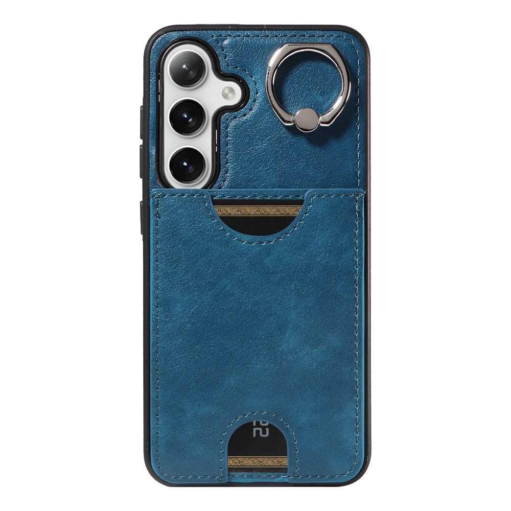 Samsung Galaxy S24 5G Calf Texture Phone Case with Card Slot & Ring Holder - Durable & Stylish Protection
