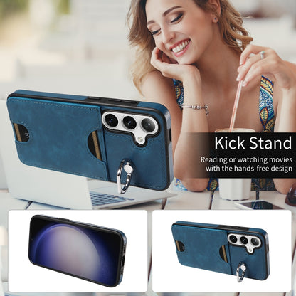 Samsung Galaxy S24 5G Calf Texture Phone Case with Card Slot & Ring Holder - Durable & Stylish Protection