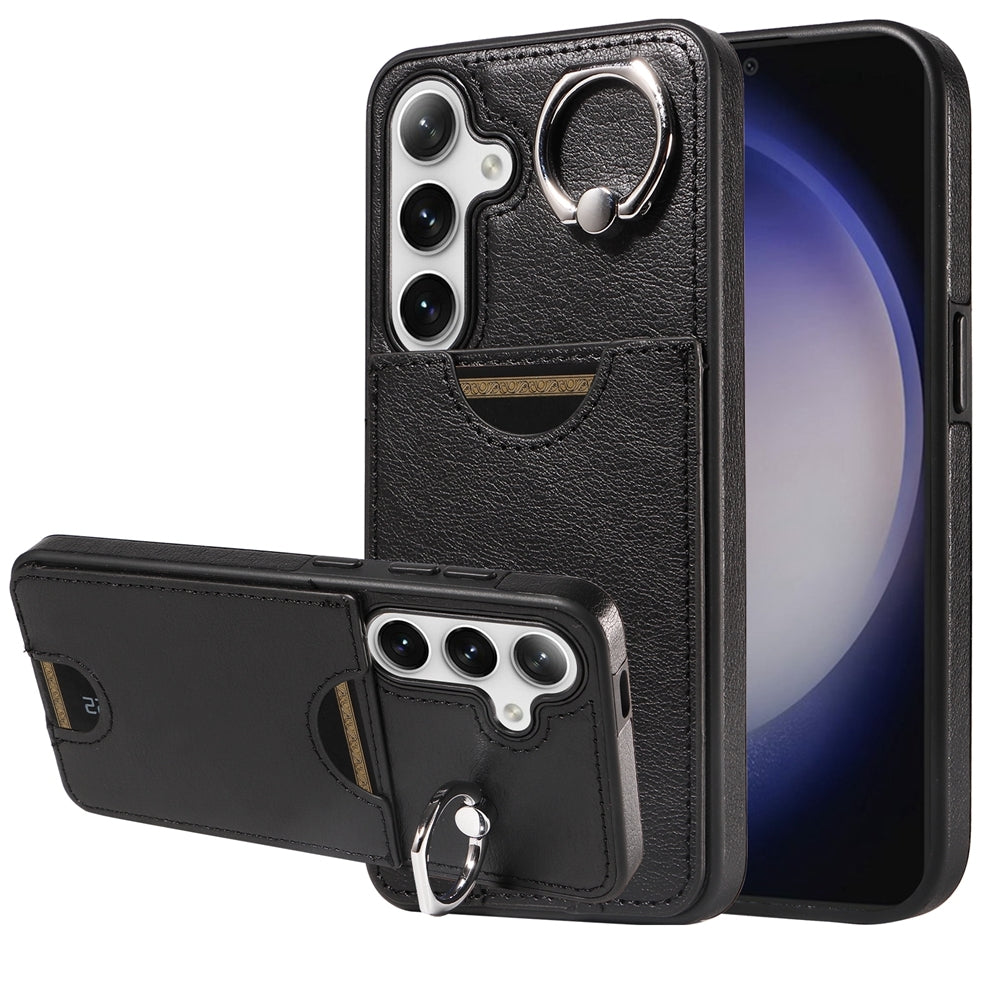 Samsung Galaxy S24 5G Calf Texture Phone Case with Card Slot & Ring Holder - Durable & Stylish Protection