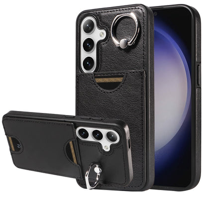 Samsung Galaxy S24 5G Calf Texture Phone Case with Card Slot & Ring Holder - Durable & Stylish Protection