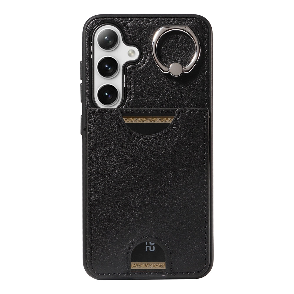 Samsung Galaxy S24 5G Calf Texture Phone Case with Card Slot & Ring Holder - Durable & Stylish Protection