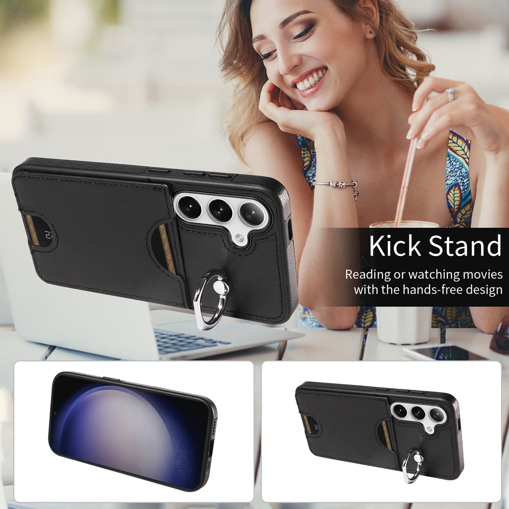 Samsung Galaxy S24 5G Calf Texture Phone Case with Card Slot & Ring Holder - Durable & Stylish Protection