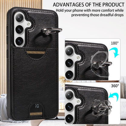 Samsung Galaxy S24 5G Calf Texture Phone Case with Card Slot & Ring Holder - Durable & Stylish Protection