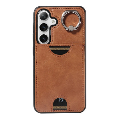 Samsung Galaxy S24 5G Calf Texture Phone Case with Card Slot & Ring Holder - Durable & Stylish Protection