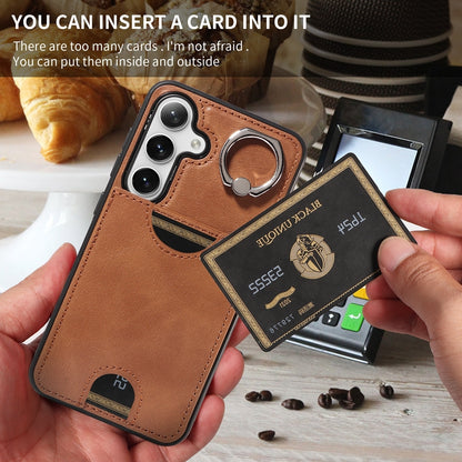 Samsung Galaxy S24 5G Calf Texture Phone Case with Card Slot & Ring Holder - Durable & Stylish Protection