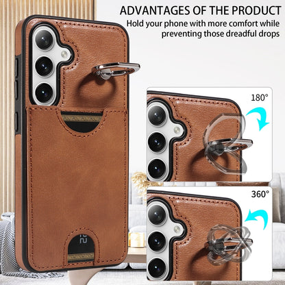 Samsung Galaxy S24 5G Calf Texture Phone Case with Card Slot & Ring Holder - Durable & Stylish Protection