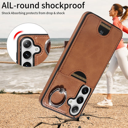 Samsung Galaxy S24 5G Calf Texture Phone Case with Card Slot & Ring Holder - Durable & Stylish Protection