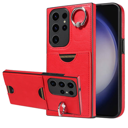 Samsung Galaxy S23 Ultra 5G Calf Texture Phone Case with Card Slot & Ring Holder - Durable & Stylish Protection