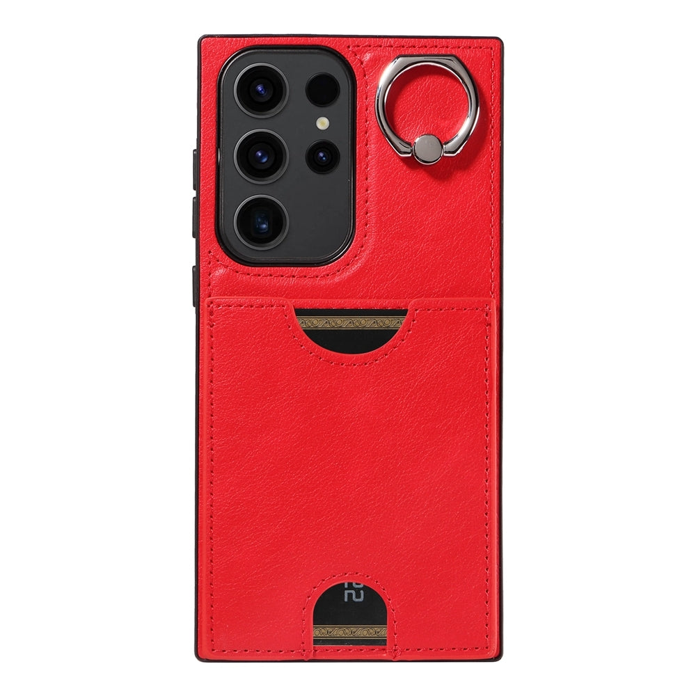 Samsung Galaxy S23 Ultra 5G Calf Texture Phone Case with Card Slot & Ring Holder - Durable & Stylish Protection
