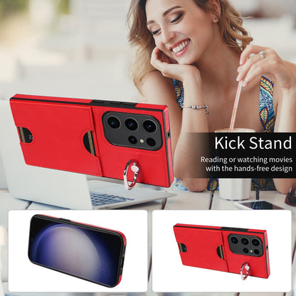 Samsung Galaxy S23 Ultra 5G Calf Texture Phone Case with Card Slot & Ring Holder - Durable & Stylish Protection