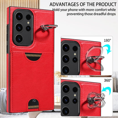 Samsung Galaxy S23 Ultra 5G Calf Texture Phone Case with Card Slot & Ring Holder - Durable & Stylish Protection