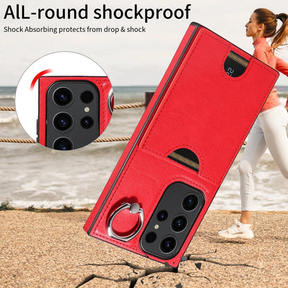 Samsung Galaxy S23 Ultra 5G Calf Texture Phone Case with Card Slot & Ring Holder - Durable & Stylish Protection