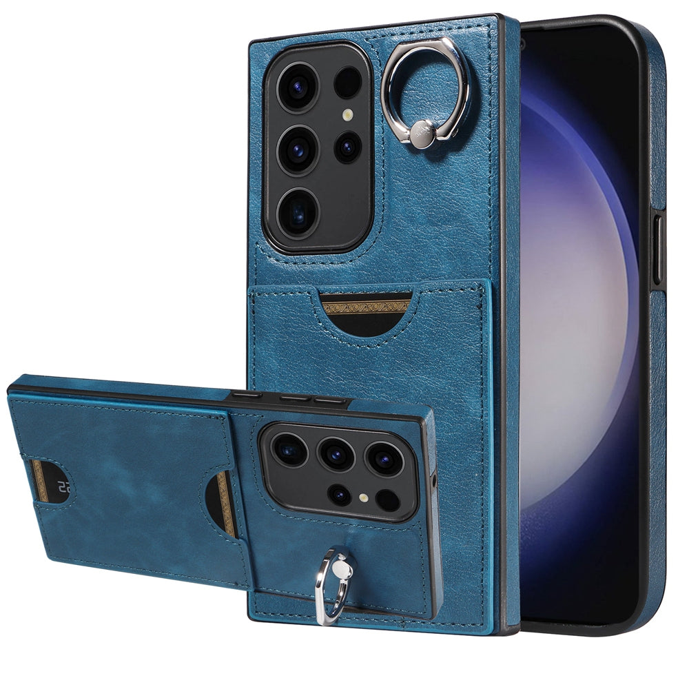 Samsung Galaxy S23 Ultra 5G Calf Texture Phone Case with Card Slot & Ring Holder - Durable & Stylish Protection