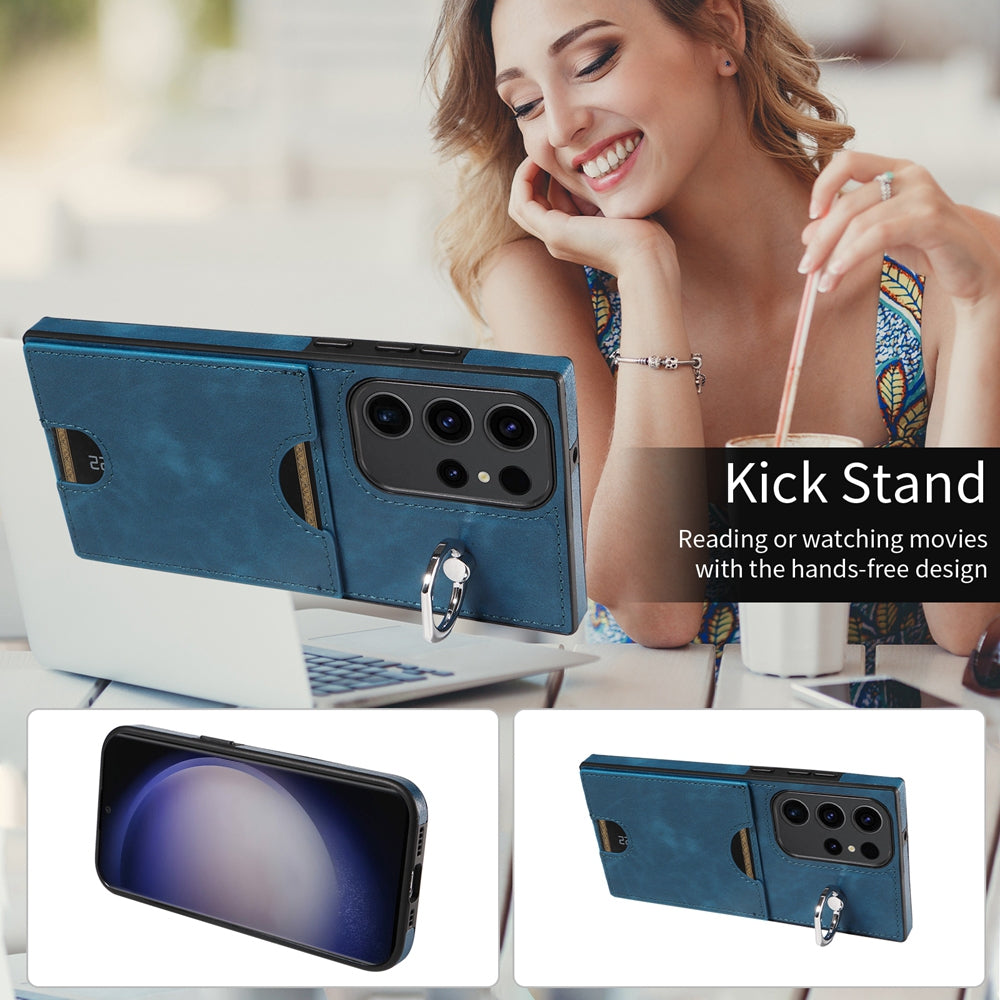 Samsung Galaxy S23 Ultra 5G Calf Texture Phone Case with Card Slot & Ring Holder - Durable & Stylish Protection