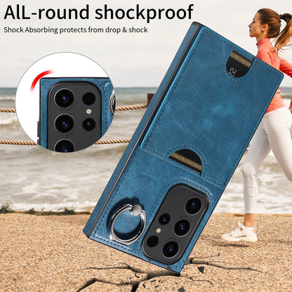 Samsung Galaxy S23 Ultra 5G Calf Texture Phone Case with Card Slot & Ring Holder - Durable & Stylish Protection