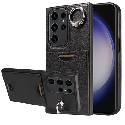 Samsung Galaxy S23 Ultra 5G Calf Texture Phone Case with Card Slot & Ring Holder - Durable & Stylish Protection