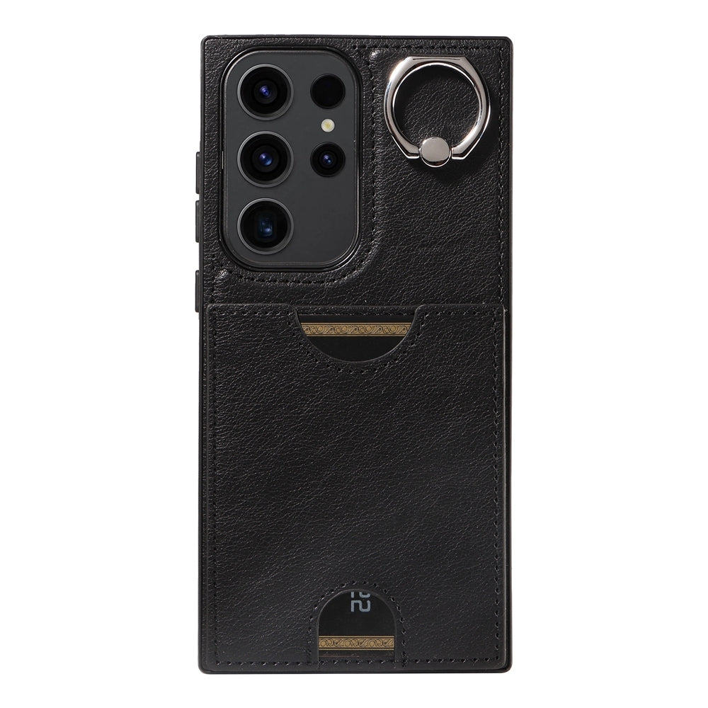 Samsung Galaxy S23 Ultra 5G Calf Texture Phone Case with Card Slot & Ring Holder - Durable & Stylish Protection
