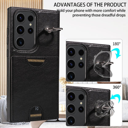 Samsung Galaxy S23 Ultra 5G Calf Texture Phone Case with Card Slot & Ring Holder - Durable & Stylish Protection