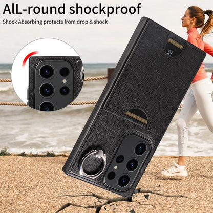 Samsung Galaxy S23 Ultra 5G Calf Texture Phone Case with Card Slot & Ring Holder - Durable & Stylish Protection