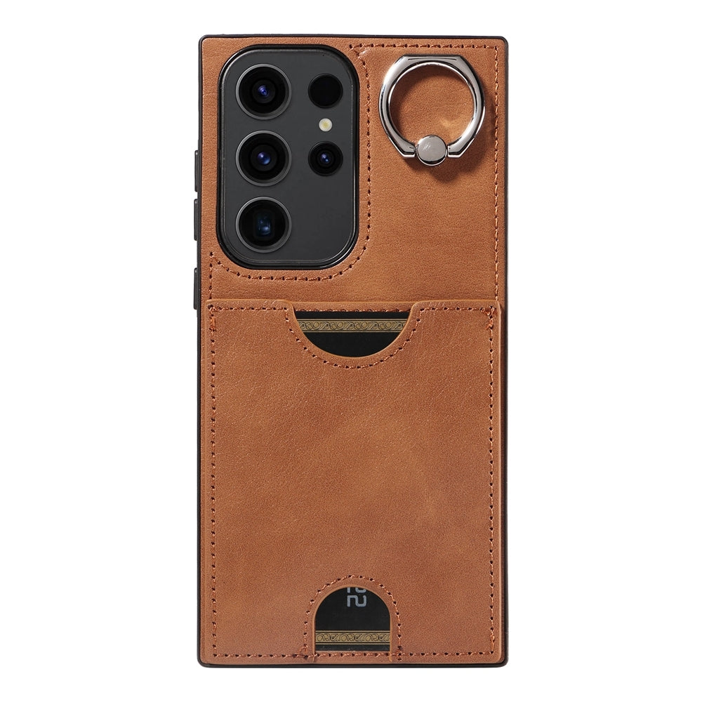 Samsung Galaxy S23 Ultra 5G Calf Texture Phone Case with Card Slot & Ring Holder - Durable & Stylish Protection