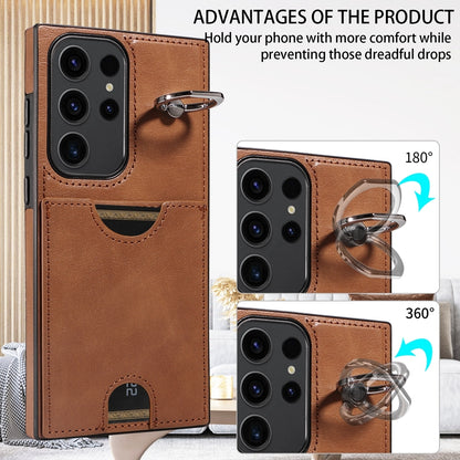 Samsung Galaxy S23 Ultra 5G Calf Texture Phone Case with Card Slot & Ring Holder - Durable & Stylish Protection