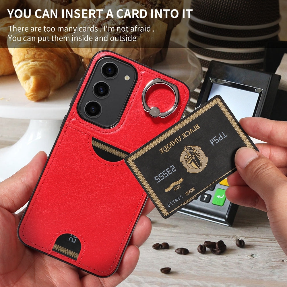 Samsung Galaxy S23+ 5G Calf Texture Phone Case with Card Slot & Ring Holder - Durable & Stylish Protection