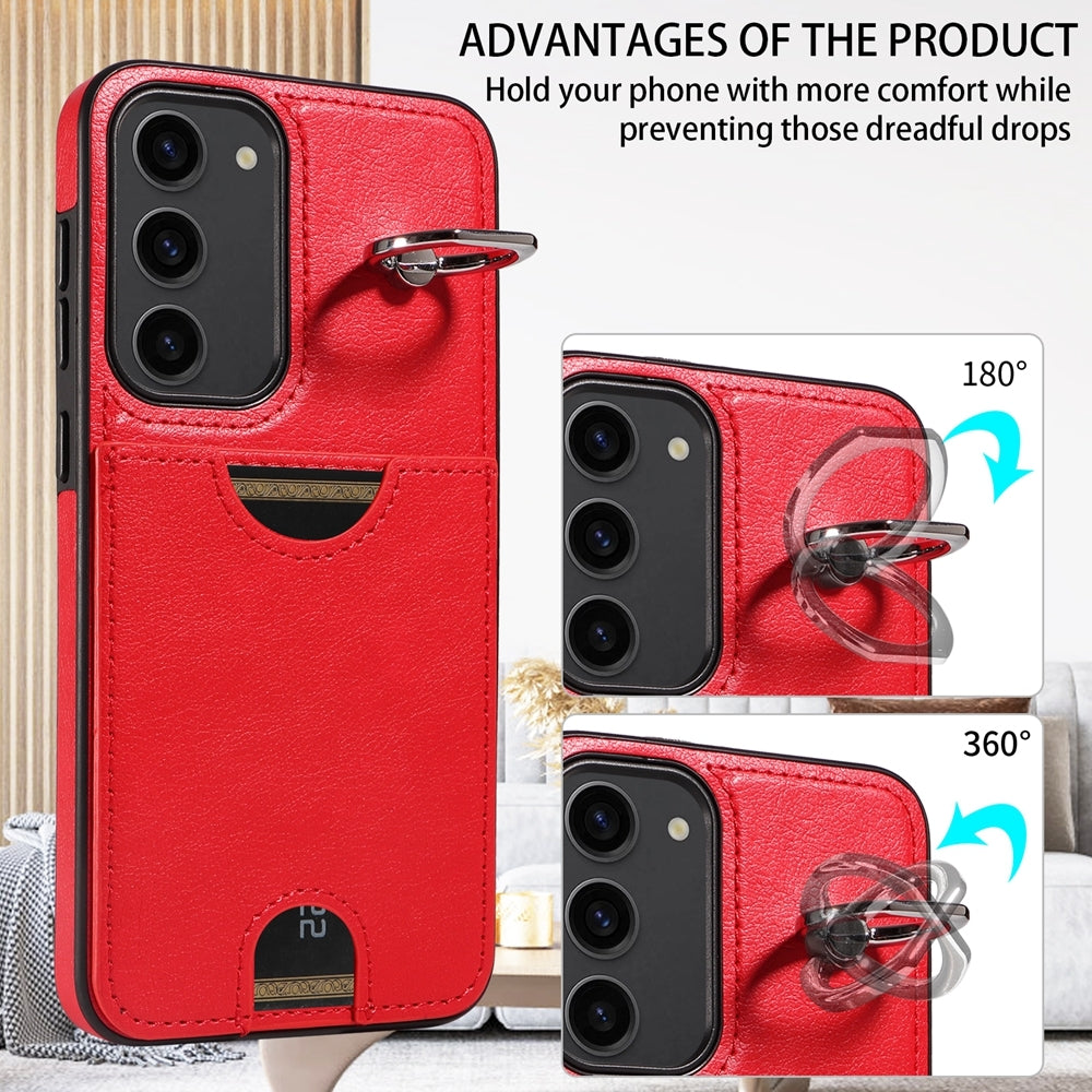 Samsung Galaxy S23+ 5G Calf Texture Phone Case with Card Slot & Ring Holder - Durable & Stylish Protection