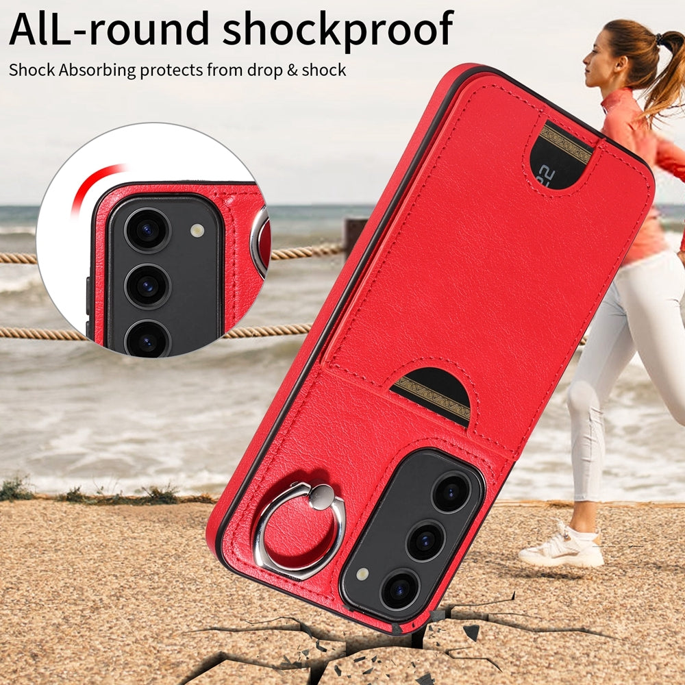 Samsung Galaxy S23+ 5G Calf Texture Phone Case with Card Slot & Ring Holder - Durable & Stylish Protection