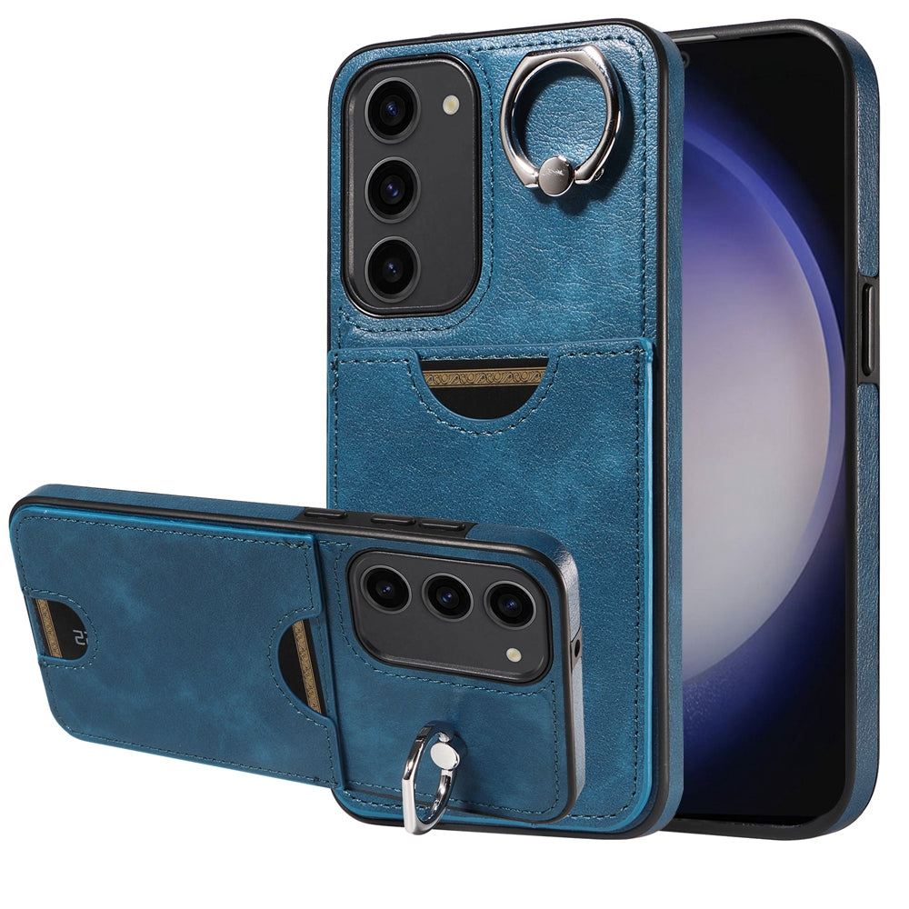 Samsung Galaxy S23+ 5G Calf Texture Phone Case with Card Slot & Ring Holder - Durable & Stylish Protection