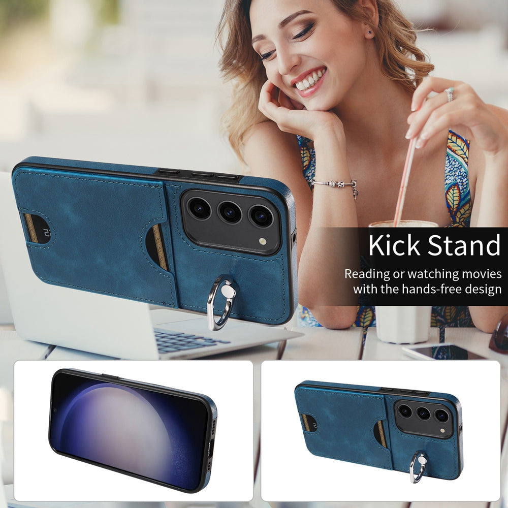 Samsung Galaxy S23+ 5G Calf Texture Phone Case with Card Slot & Ring Holder - Durable & Stylish Protection