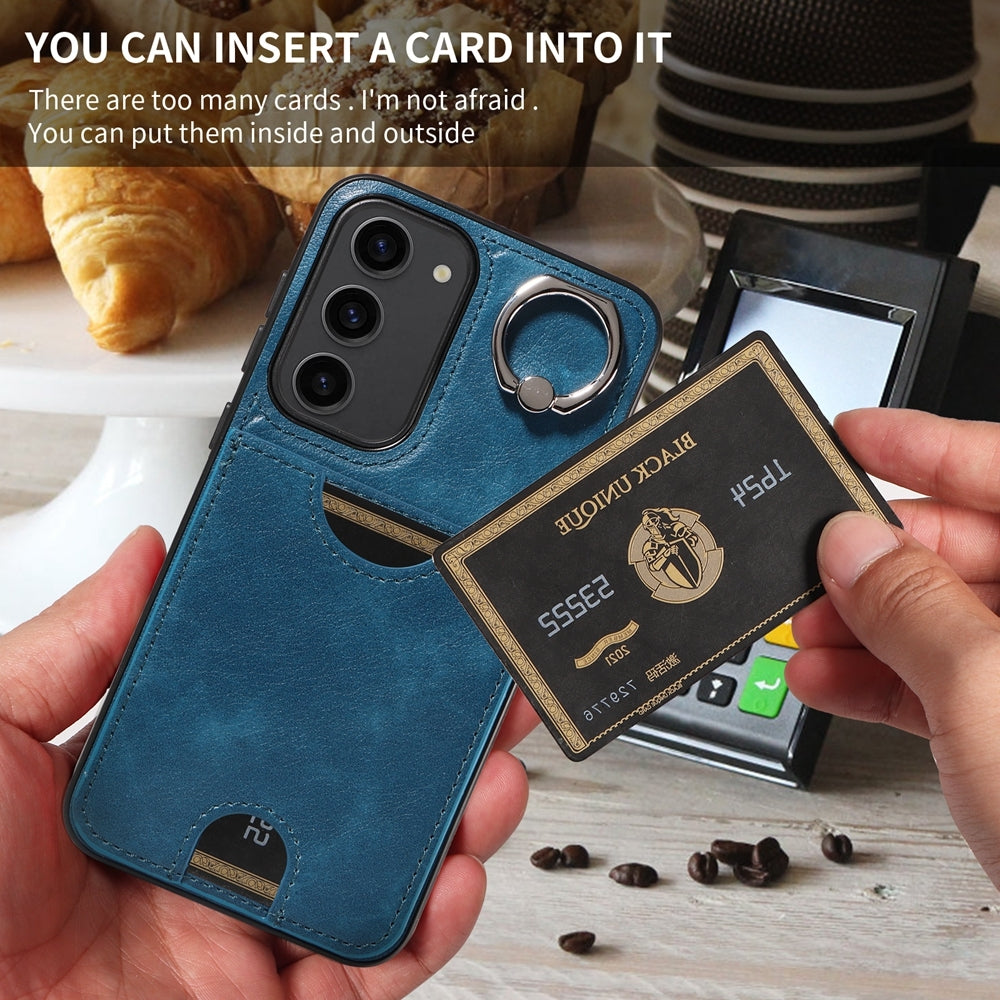 Samsung Galaxy S23+ 5G Calf Texture Phone Case with Card Slot & Ring Holder - Durable & Stylish Protection