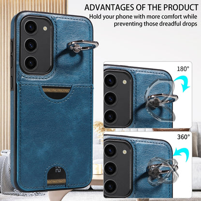 Samsung Galaxy S23+ 5G Calf Texture Phone Case with Card Slot & Ring Holder - Durable & Stylish Protection