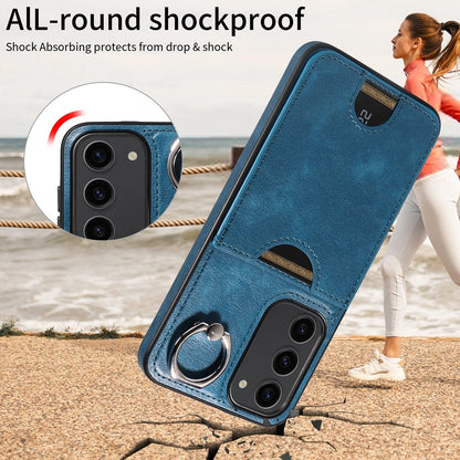 Samsung Galaxy S23+ 5G Calf Texture Phone Case with Card Slot & Ring Holder - Durable & Stylish Protection