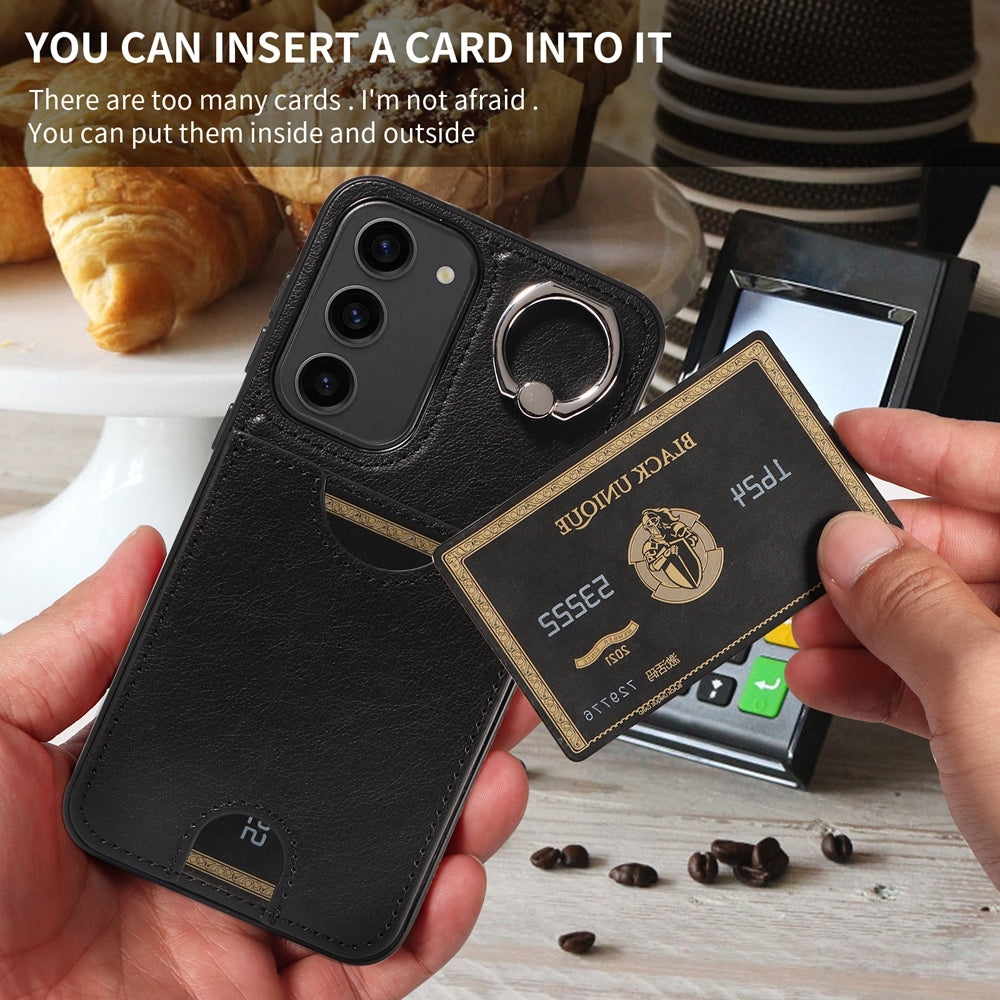 Samsung Galaxy S23+ 5G Calf Texture Phone Case with Card Slot & Ring Holder - Durable & Stylish Protection