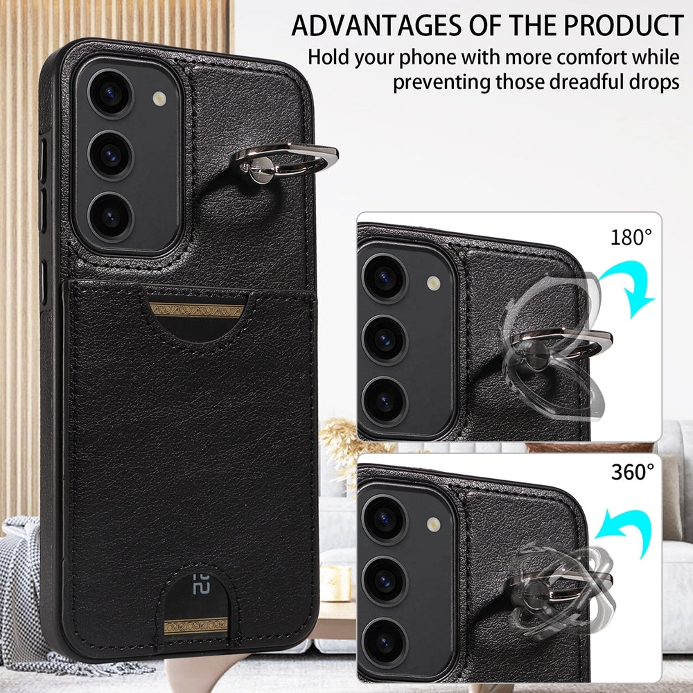 Samsung Galaxy S23+ 5G Calf Texture Phone Case with Card Slot & Ring Holder - Durable & Stylish Protection