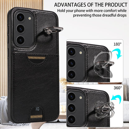 Samsung Galaxy S23+ 5G Calf Texture Phone Case with Card Slot & Ring Holder - Durable & Stylish Protection