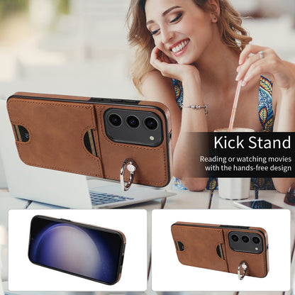 Samsung Galaxy S23+ 5G Calf Texture Phone Case with Card Slot & Ring Holder - Durable & Stylish Protection