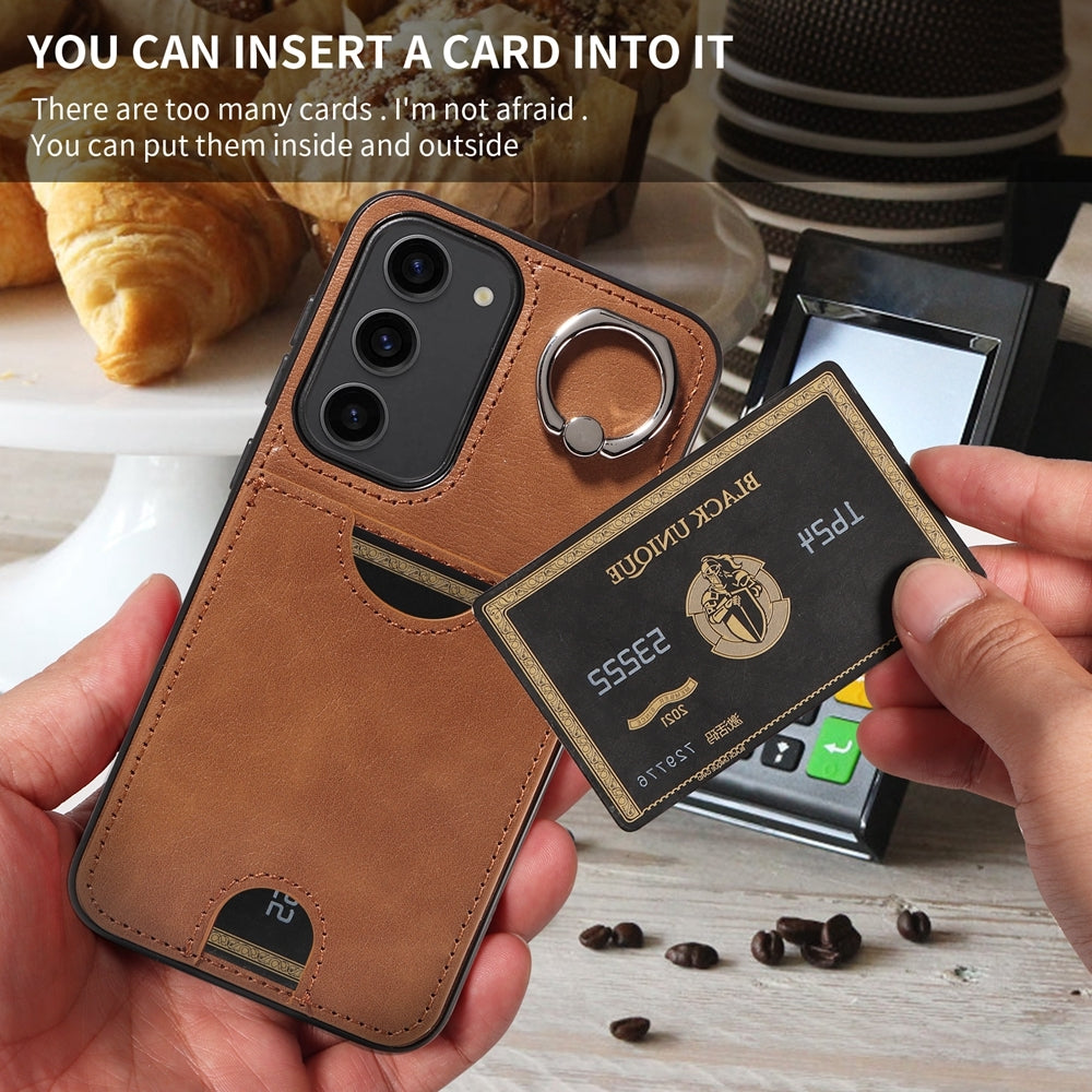 Samsung Galaxy S23+ 5G Calf Texture Phone Case with Card Slot & Ring Holder - Durable & Stylish Protection