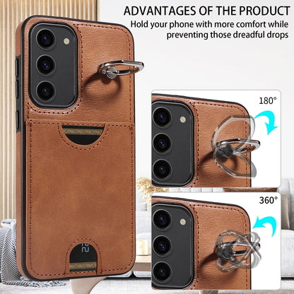 Samsung Galaxy S23+ 5G Calf Texture Phone Case with Card Slot & Ring Holder - Durable & Stylish Protection